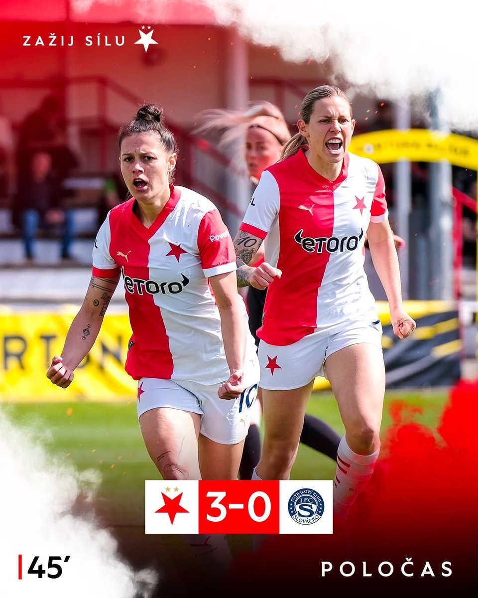 SlaviaZeny's tweet photo. ⏲️ POLOČAS | Parádní první půle! 💥
Góly Šurnovské, Svitkové a Cvrčkové nám zajišťují vedení v zápase! #slosla https://t.co/0bI3iW7sT6