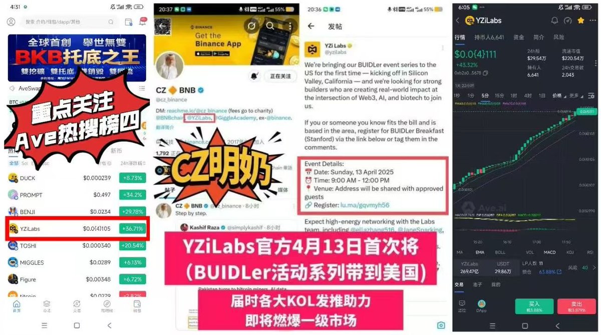 #YZiLabs
🚀重点关注AVE热搜四🚀
CZ明奶机构带队挑战30天10000倍
🔥🔥🔥🔥🔥🔥🔥🔥
YZiLabs官方4月13日首次斯坦福活动系列于硅谷隆重召开
🌷🌷🌷🌷🌷🌷🌷🌷
4月12号ave热搜一周
4月13号电报横屏3天
营销拉满
<a href="/cz_binance/">CZ 🔶 BNB</a>
<a href="/heyibinance/">Yi He</a>
<a href="/yzilabs/">YZi Labs</a>
0xb2a04c2575a364bffc2c57e026350e58fcc45678