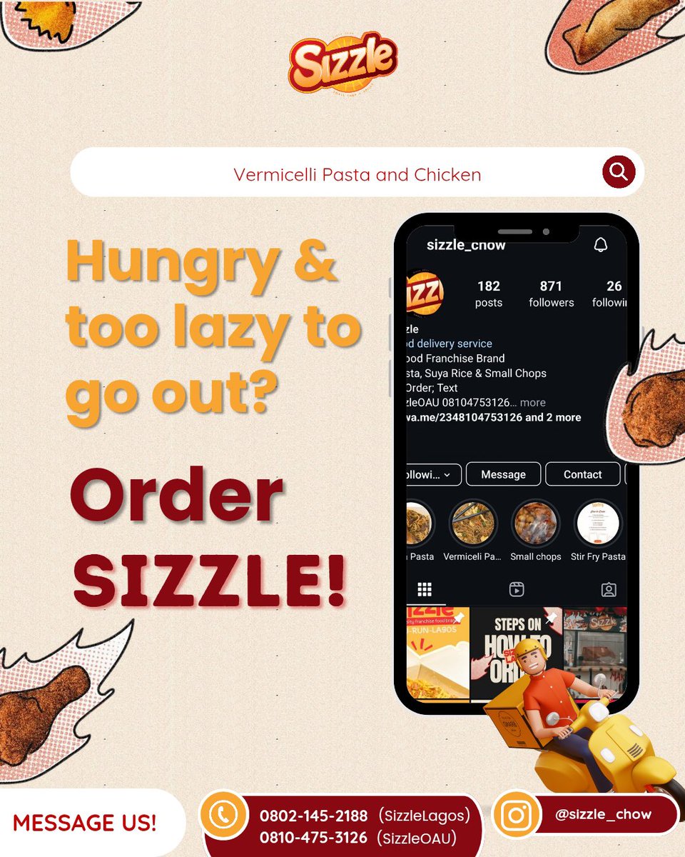 Sizzle_chow's tweet photo. Hungry and Too Lazy to go out ? Send us a dm or text  or call the numbers in our bio to order . 

You can also enjoy up to 35% discount if you order via Glovo this weekend! https://t.co/mADXhtCcMJ