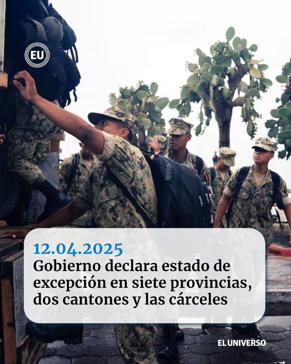 eluniversocom's tweet photo. #Atención | El Gobierno declaró el estado de excepción en las provincias de Guayas, Los Ríos, Manabí, Orellana, Santa Elena, El Oro, y Sucumbíos.  https://t.co/L4iqGKVDdK https://t.co/nIatl5Pl8P