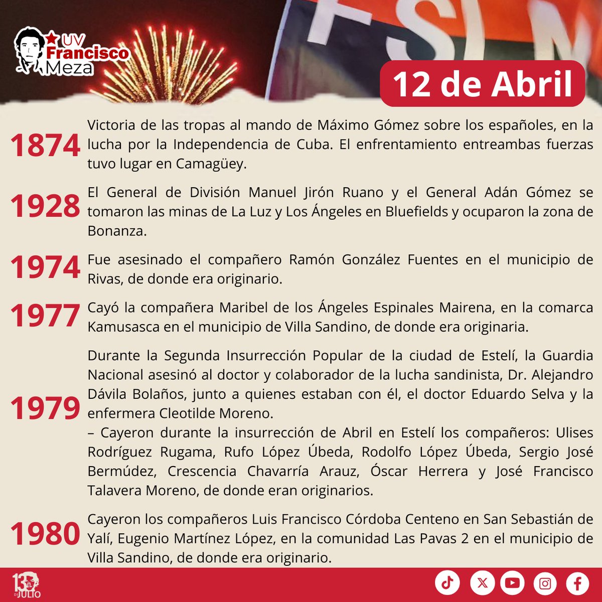 Efemérides de la Revolución Popular Sandinista ♥️🖤
¡Avanzando en revolución!

#SomosUNAN
#FSLNAbrilVictorioso
#NoPudieronNiPodrán