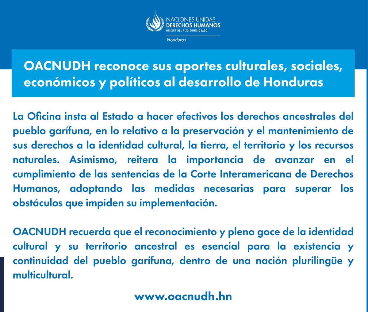 OACNUDHHN's tweet photo. 12 de abril | Llegada del pueblo Garífuna a Honduras 

#OACNUDH reconoce sus aportes culturales, sociales, económicos y políticos al desarrollo de Honduras.

#DESCA #Garífunas https://t.co/30sYrg8igb
