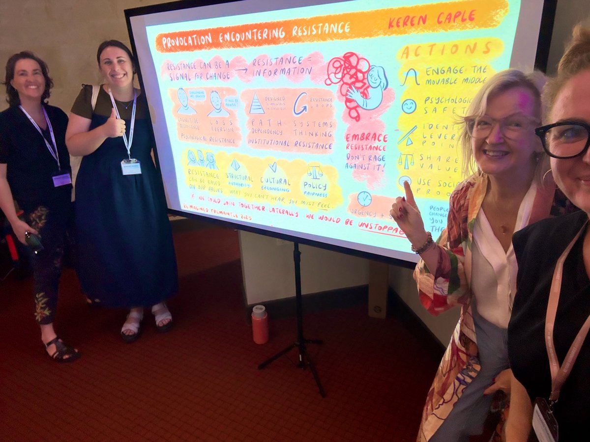 kerencaple's tweet photo. What if resistance isn’t the enemy of change—but the invitation?

At #ReimaginedFreo25 I explored why people resist, and how we might work with resistance to drive real reform.

Thanks to Cam Thorn, Richard Owens, @woodleighinst @allsaintswa + the brilliant speakers who made this a space of courage and curiosity.

#SystemsChange #Leadership #ThirdStory #ReimaginED