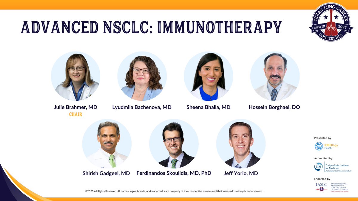 TLC Conference (@tlcconference) on Twitter photo Kicking off day two of #TexasLung25 with "Advanced NSCLC: Immunotherapy" led by Dr. <a href="/JulieBrahmer/">Dr. Julie Brahmer</a> at 8:30 AM. See you there! hubs.la/Q03g5QrX0
<a href="/SheenaBhallaMD/">Sheena Bhalla</a> <a href="/HosseinBorghaei/">Hossein Borghaei, DO</a> <a href="/ShirishGadgeel/">Shirish Gadgeel</a> <a href="/FSkoulidis/">Ferdinandos Skoulidis</a> <a href="/jeffyoriomd/">Jeff Yorio, MD</a> Kicking off day two of #TexasLung25 with "Advanced NSCLC: Immunotherapy" led by Dr. <a href="/JulieBrahmer/">Dr. Julie Brahmer</a> at 8:30 AM. See you there! hubs.la/Q03g5QrX0
<a href="/SheenaBhallaMD/">Sheena Bhalla</a> <a href="/HosseinBorghaei/">Hossein Borghaei, DO</a> <a href="/ShirishGadgeel/">Shirish Gadgeel</a> <a href="/FSkoulidis/">Ferdinandos Skoulidis</a> <a href="/jeffyoriomd/">Jeff Yorio, MD</a>