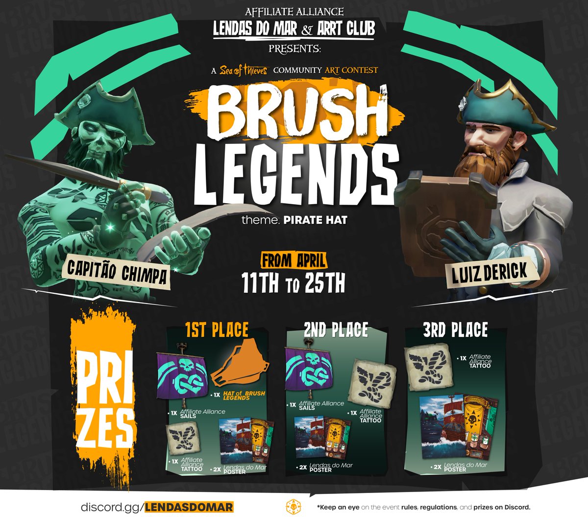 LuizDerickz's tweet photo. #artists and #SeaOfThieves players 
BRUSH LEGENDS HAS ARRIVED! 🎨  

Design a Pirate Hat for a chance to win your creation and much more!  

Powered by @LendasdomarBR  &amp; @ArrtClub 

#BeMorePirate #BrushLegends #ArtistOnTwitter #drawing https://t.co/jJqMXIoGFQ