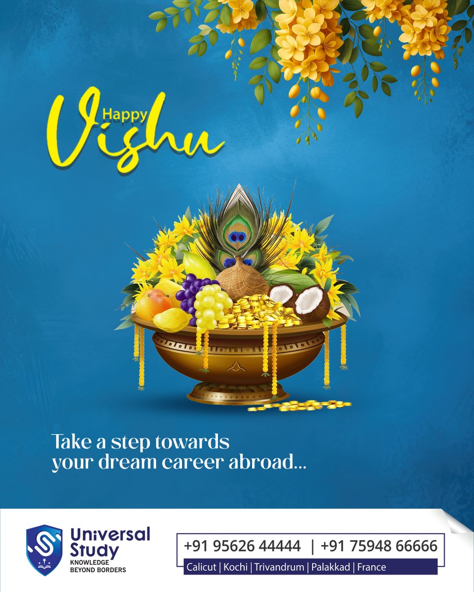 Study79364Study's tweet image. 🌼 Vishu – a time of new beginnings, fresh hopes, and golden dreams! ✨
As you welcome this auspicious day, take a bold step toward a brighter tomorrow with Universal Study.

#UniversalStudy #languagestudio #Vishu2025 #HappyVishu #VishuNewBeginnings #StudyAbroadDreams