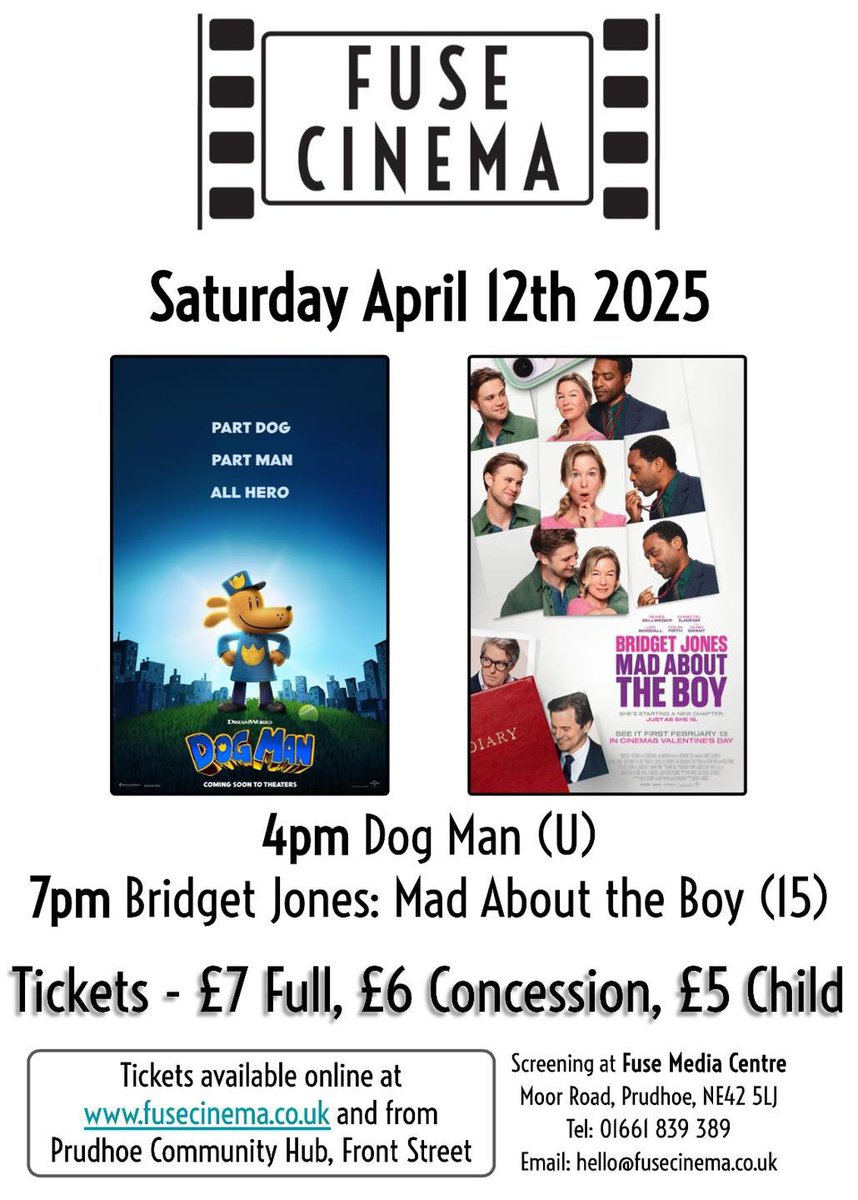 Fuse_Cinema's tweet photo. The Films are all set to play, and the drinks are nicely chilled in the fridge! Dog Man at 4pm and Bridget Jones ‘4’ (15) at 7pm. https://t.co/Xbx85745lS