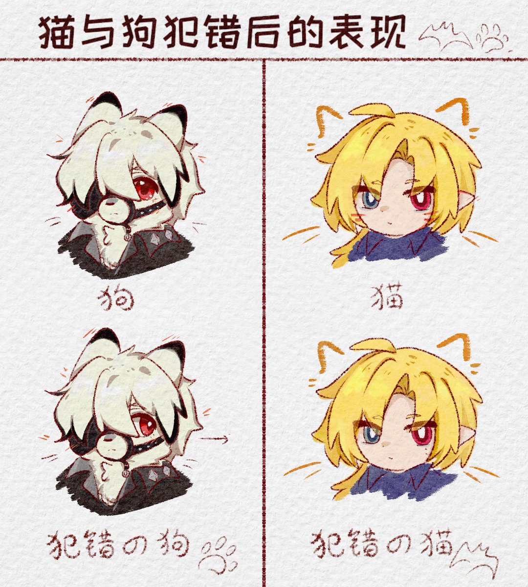 snowfoxer's tweet photo. Some differences between cat and dog ；）
#ヒュゴライ #crownwolf #hugolyca https://t.co/CNR2H2lofA