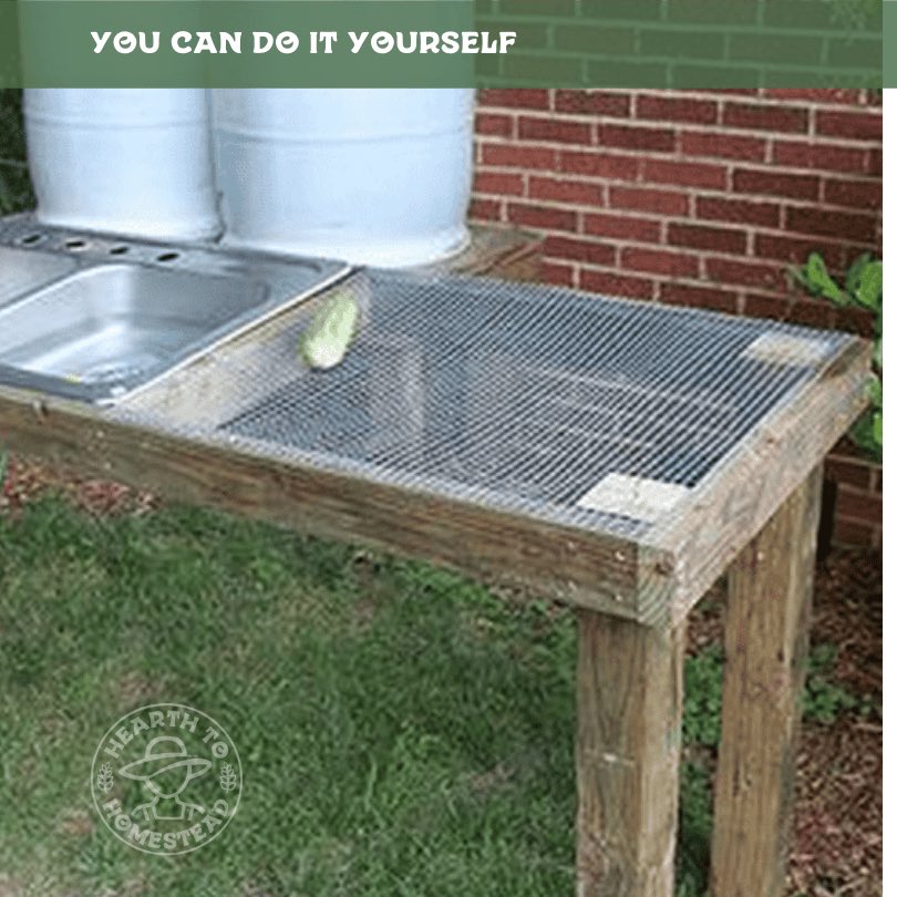 🥕 Vegetable Wash Station: Build a simple wash station using a few boards and a mesh screen. It’s perfect for cleaning veggies ... #homesteading #homesteadingcanada #farming #farm #countryliving #gardening #homesteadliving #smallfarm #farmher #garden #farmstead #backyardhomestead