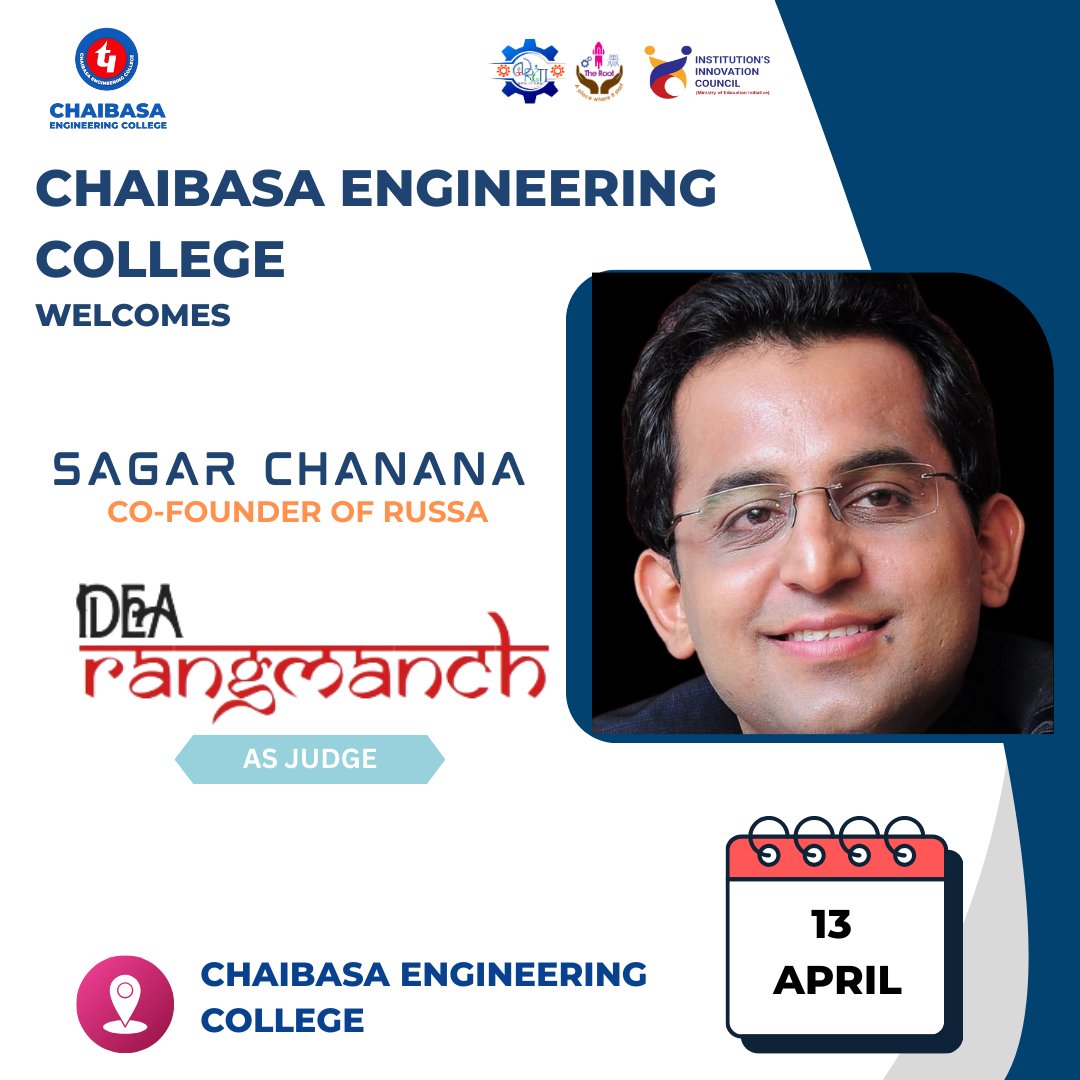 ChaibasaC's tweet photo. Chaibasa Engineering College welcomes the brilliant minds behind innovation! 🌟 Honored to host Sagar Chanana &amp; Shrey Sao at IDEA Rangmanch on April 13th! 💡✨ #Navkriti2k25 #IDEARangmanch #CEC #InnovationUnleashed #InspirationInAction https://t.co/ujG2wm0wVF