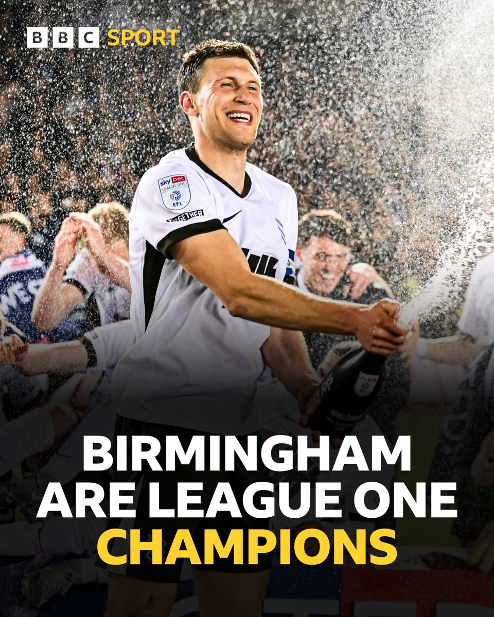 BBCMOTD's tweet photo. Tuesday: Promoted 🙌

Saturday: Champions! 🏆

Birmingham have won the League One title without even playing today after Wrexham were held 0-0 by Wigan. https://t.co/FklMOfHwxt