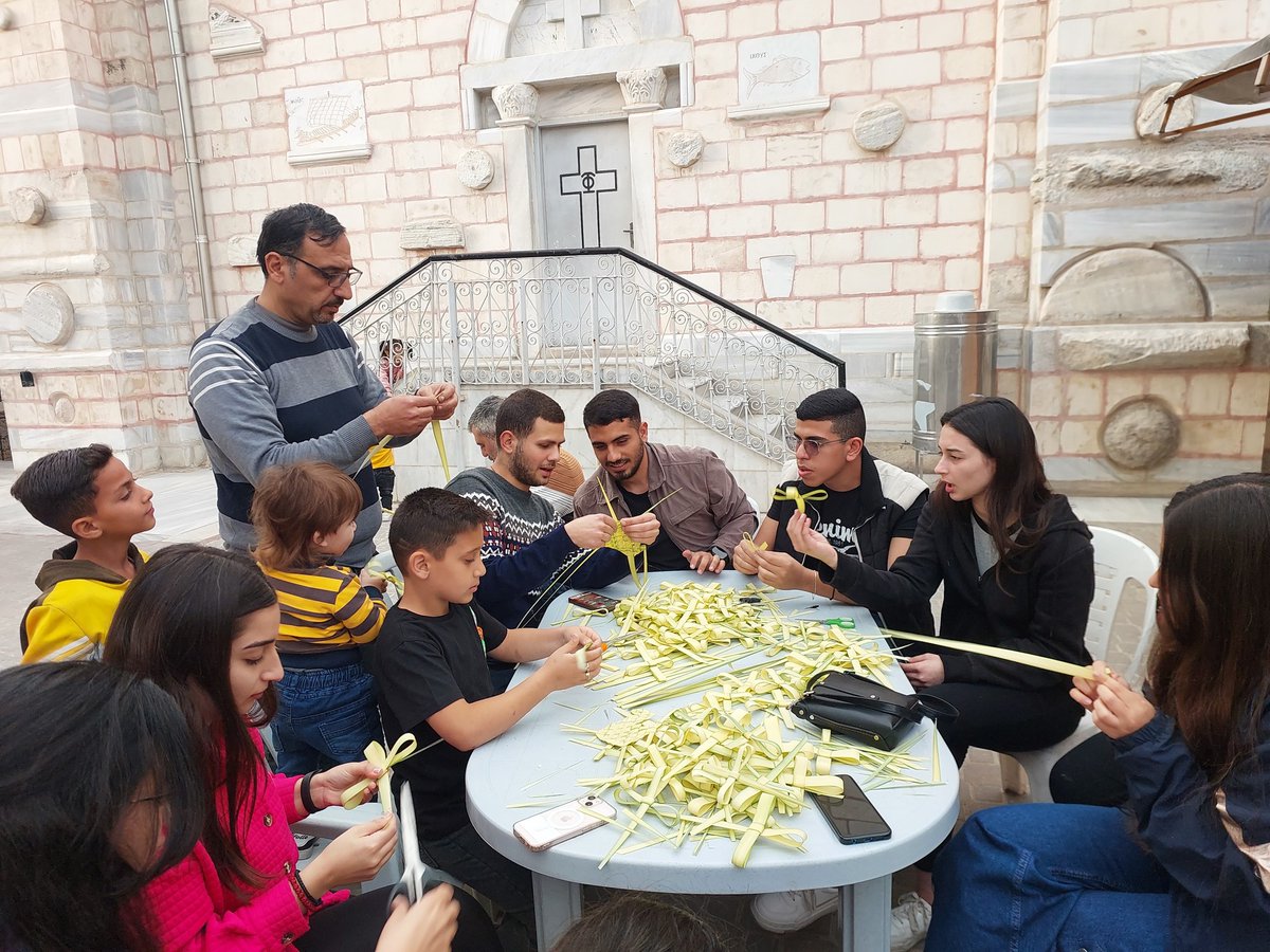 JehadAbusalim's tweet photo. Saint Porphyrios Orthodox Church in Gaza shared these photos yesterday. They show Palestinian Christians in Gaza celebrating Palm Sunday. This 1,600-year-old church is one of the oldest in the world. It was built in 425 AD.