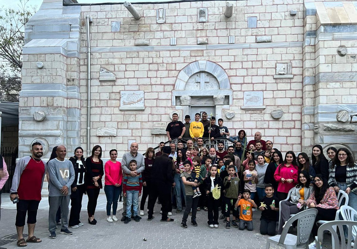 JehadAbusalim's tweet photo. Saint Porphyrios Orthodox Church in Gaza shared these photos yesterday. They show Palestinian Christians in Gaza celebrating Palm Sunday. This 1,600-year-old church is one of the oldest in the world. It was built in 425 AD.