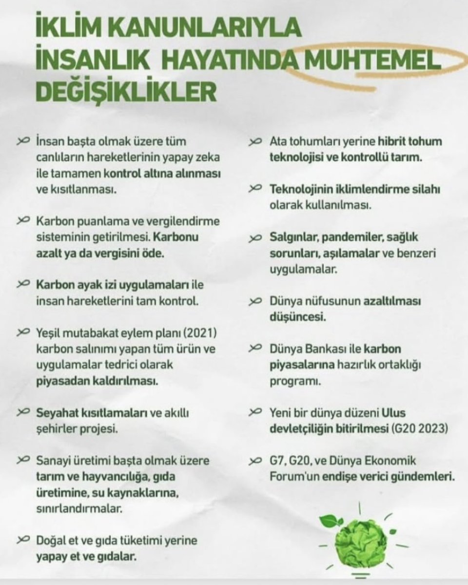 Anlamsız gündemlerle meşguliyetler yaratıp
halkın kafa karışıklıklarını devam ettirerek Paris İklim Sözleşmesi ile verdikleri sözün gereği en önemli ve kritik aşaması  olan 
karbon ayak izi ve iklim yasasını geçirmek için uygun zaman kolluyorlar.
ABD Trump’ın kararı ile 29 Ocak