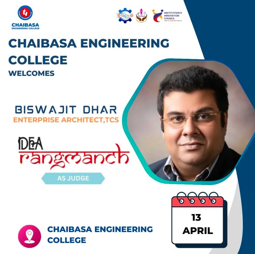 ChaibasaC's tweet photo. Honored to welcome Mr. Debraj Kundu &amp; Mr. Biswajit Dhar from TCS as judges for IDEA Rangmanch at NAVKRITI 2K25! 🌟
Join us on April 13th for a celebration of innovation &amp; ideas! 💡🚀
#Navkriti2K25 #IdeaRangmanch #CEC #TCS #InnovationLeaders #FutureOfTech https://t.co/RKp9r7kY5F