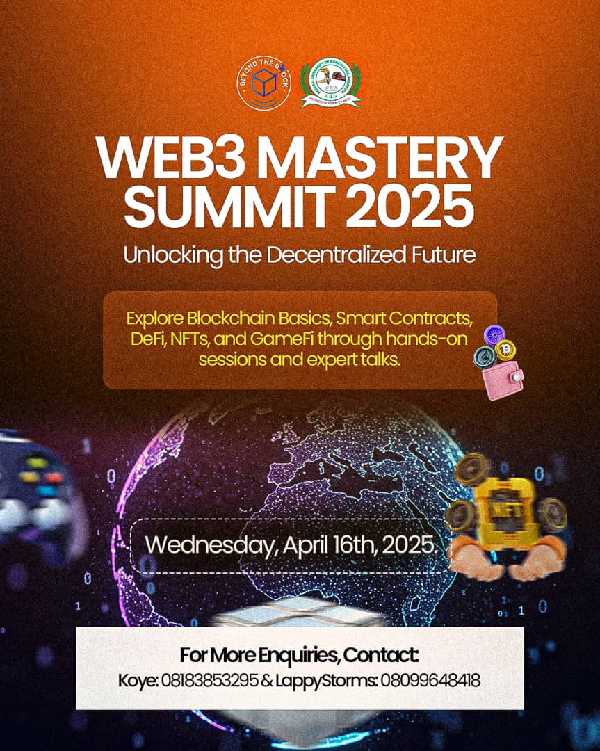 This is a web3 Summit I'll be hosting at Federal University of Agriculture Abeokuta(FUNAAB) next week.

Let's push APE to the moon...🚀