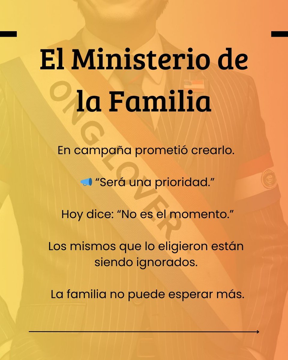 GenProvida's tweet photo. También lo prometió en campaña.

Fue una bandera. Una consigna.

Hoy dice: “no es el momento”.

Pero el momento fue cuando pidió el voto.
Y lo tuvo. Lo tuvo gracias a esa promesa.

Hoy, la familia espera. Y recibe silencio. https://t.co/1ALhQbgisP