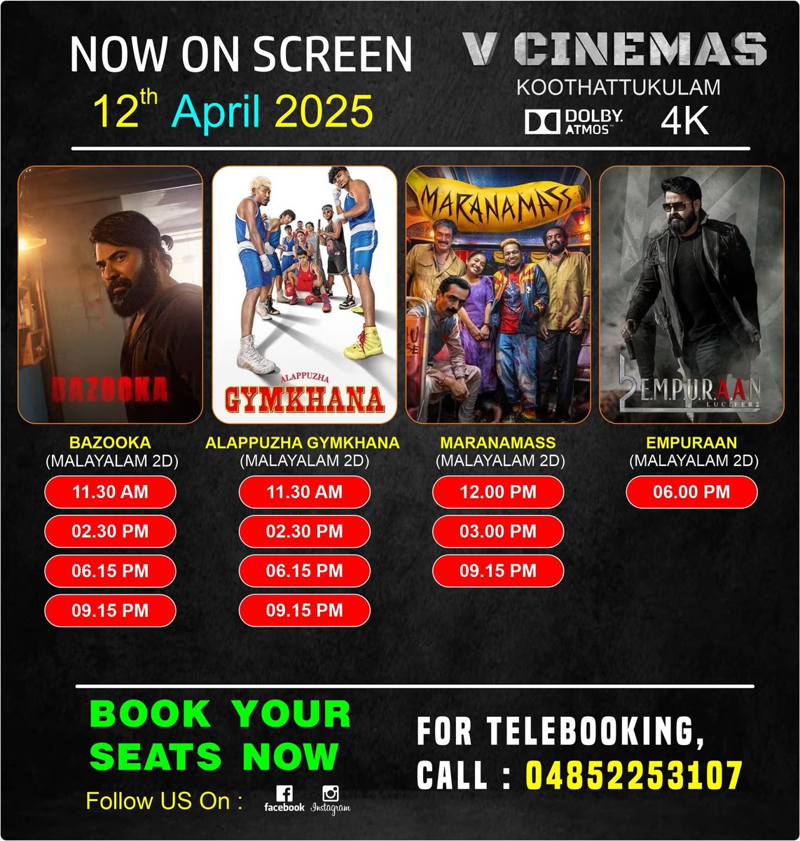 V_CinemaKKLM's tweet photo. #Bazooka #AlappuzhaGymkhana #Maranamass #Empuraan https://t.co/DDopXNVL3f