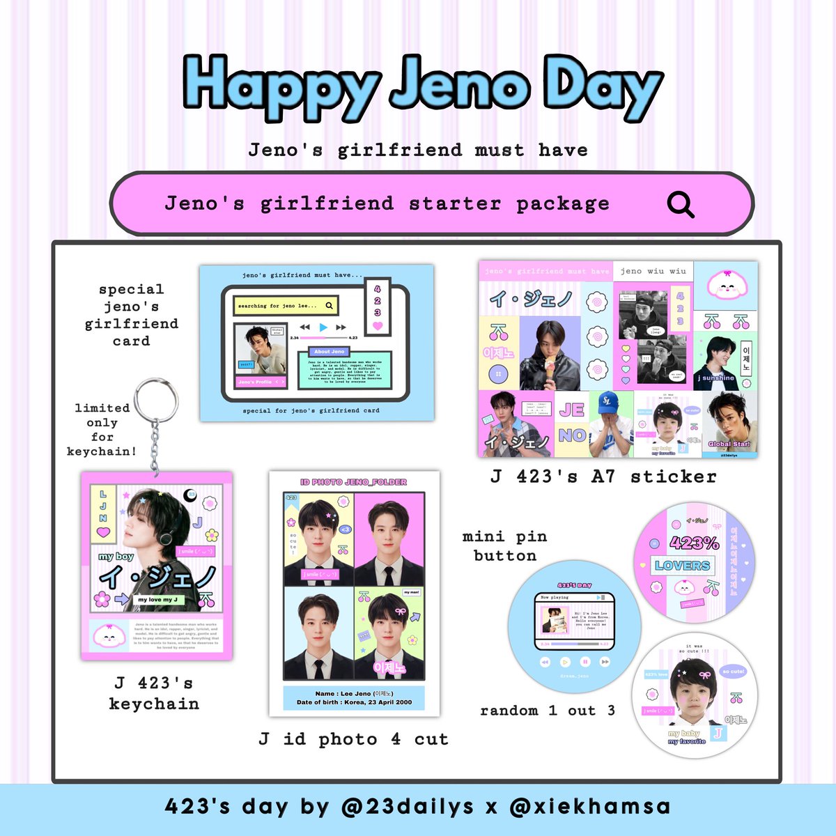 23dailys's tweet photo. [jeno b’day kit freebies by @23dailys]

ᯓ★ Jeno’s girlfriend starter package 🎀

how to claim? 
- likes and rt this post
- limited quantity for royals 👑
- pls read tnc on gform
- gform will be shared on 20 April, 2025 at 8 pm
- link co set 8.423 : April 23, confirmed by email https://t.co/2LfReINi1p
