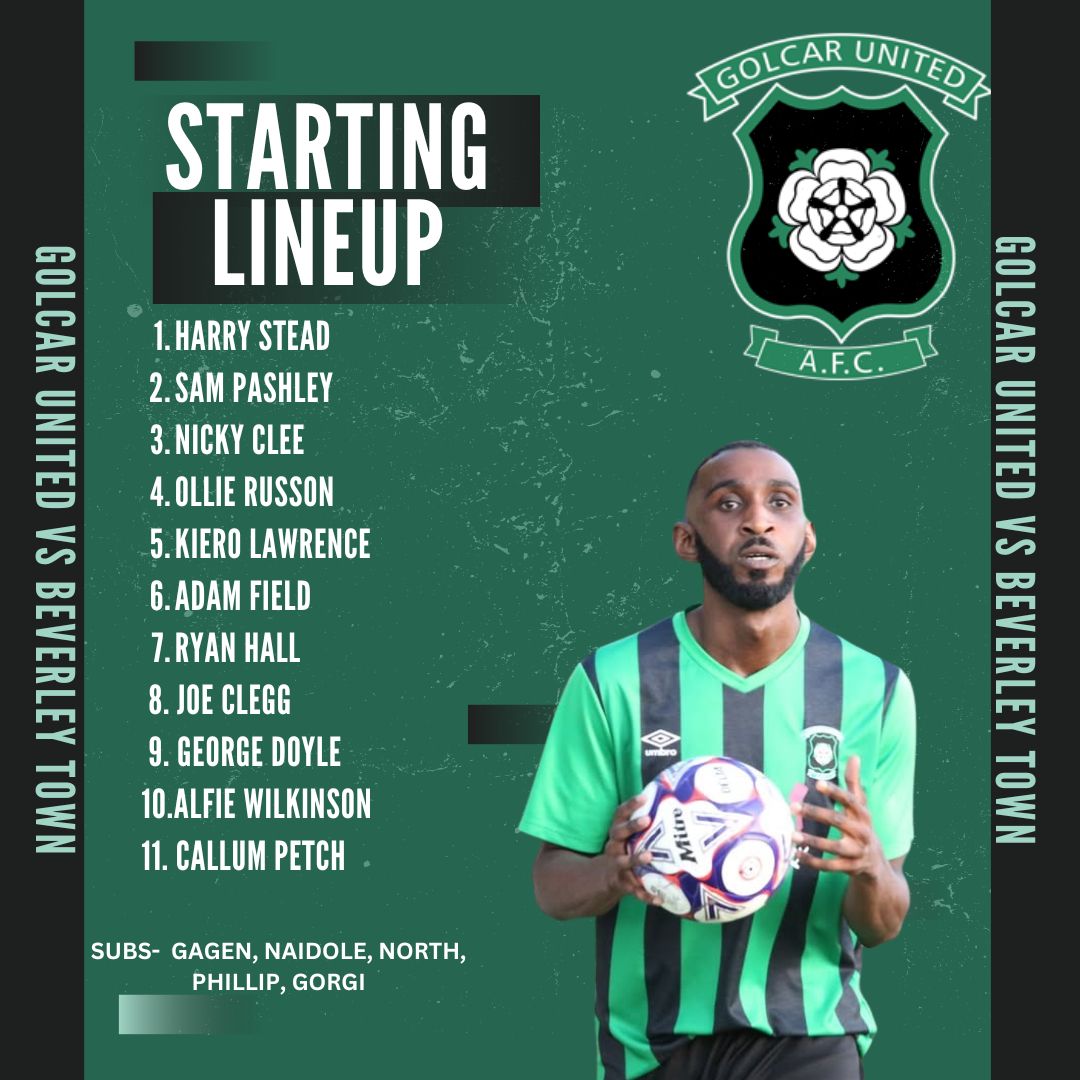 golcarunitedafc's tweet photo. Lineups!! 
Here is our playoff semi final squad to take on Beverley this afternoon 💚🖤☀️☀️ https://t.co/nBEYSyiuae