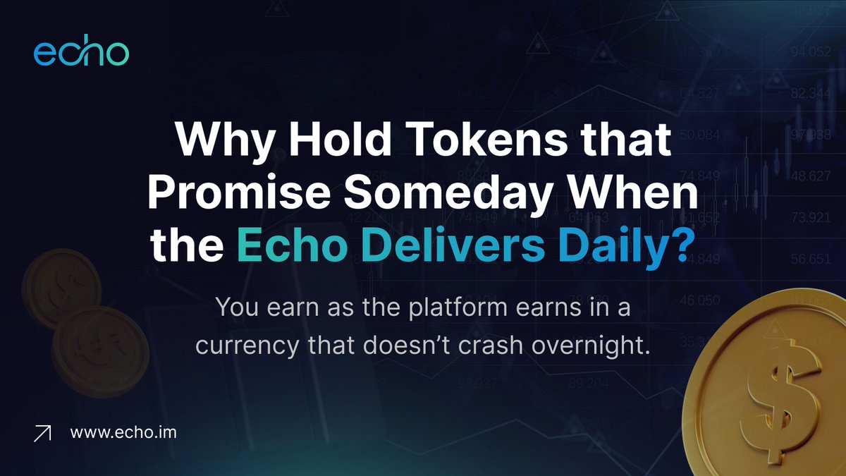 EchoChainHQ's tweet image. Why hold tokens that promise someday when the Echo delivers daily?

💸 You earn as the platform earns in a currency that doesn’t crash overnight.

Let your crypto portfolio breathe easy with Echo.

🚀 echo.im