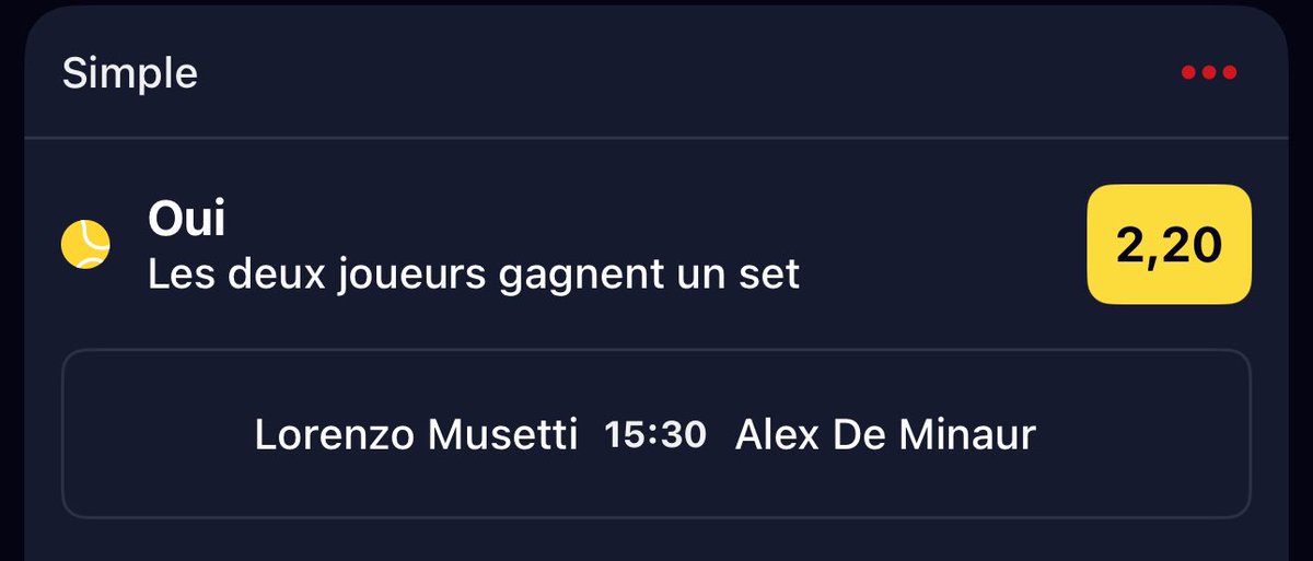 BET NUMÉRO 3 🎾

POUR CLÔTURER LES 1/2 À MONACO 🇲🇨 

<a href="/2/">A 2-loop</a>.20 ❤️ si tu suis !