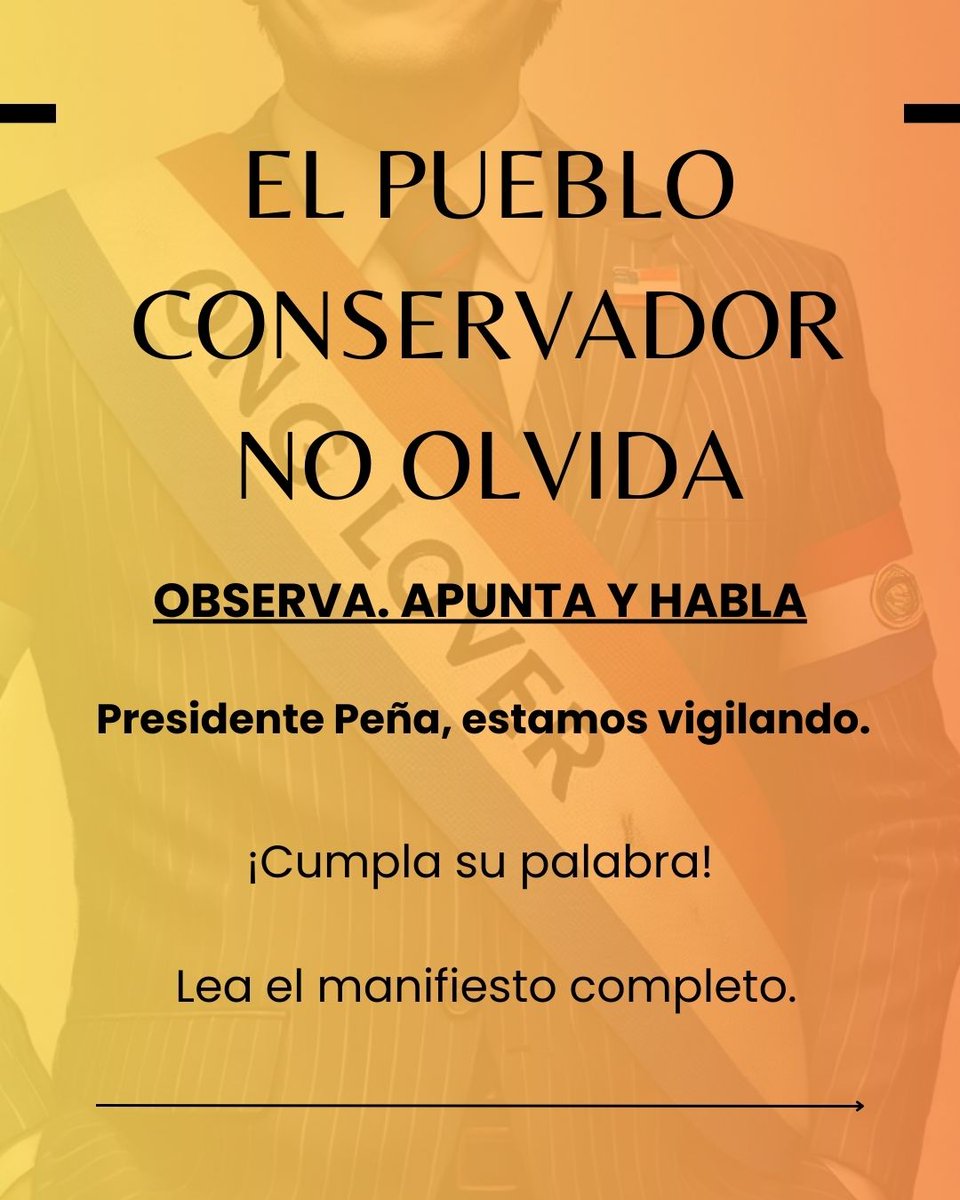 GenProvida's tweet photo. Esto no es fanatismo. Es memoria.

@SantiPenap Presidente Santiago Peña:

Usted no puede gobernar con ambigüedad y esperar fidelidad.

El pueblo conservador no grita.

Observa, recuerda, comunica y también vota.

Estamos vigilando.

Manifiesto Completo:
https://t.co/NSpJW1xh61 https://t.co/5v1enhf28s