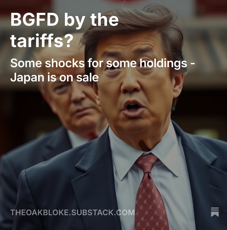BlokeOak57182's tweet photo. $BGFD #SoftBank #SBI #Sumitomo #Calbee #Mixi #Sony #Nintendo #Fanuc #RecruitHoldings #Rakuten #Cyberagent #GMOInternet
Considering the March 2025 portfolio for BGFD update in my article "BGFD by the tariffs?" https://t.co/IWa5mF9huX https://t.co/GdFfYyEiqo