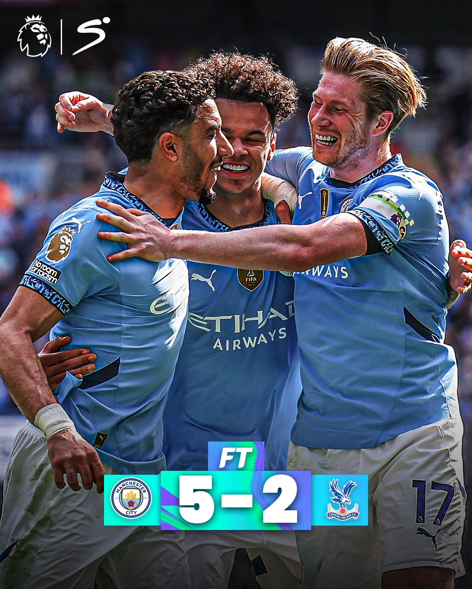 DStv_Kenya's tweet photo. π
πππ ππππππ ππ πππππππππ! πβ‘οΈ #ManCity go from 0 - 2 down to 5-2 UP! π€πPalace shook, Etihad rocking, and the chase for Top 5 is ππ₯β½
β
#MCICRY | FT: 5 β 2
#ALLtheFootballonDStv #PremierLeague #MCICRY #TitleRace #Top5Battle https://t.co/Yd4jm6bX2E