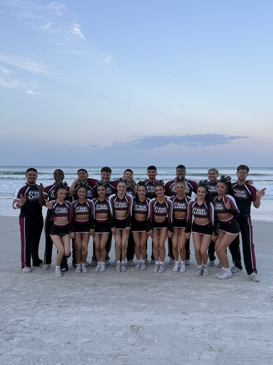 NMStateCheer's tweet photo. NCA Collegiate Nationals 2025 🏖️ 

Large Coed Advanced D1A hit 0 on the bandshell and is coming home with 5th place in the nation!

Small Coed Intermediate D1A coming home with 11th place in the nation!

These athletes do an incredible job representing New Mexico State University https://t.co/z4vn9WQVu4