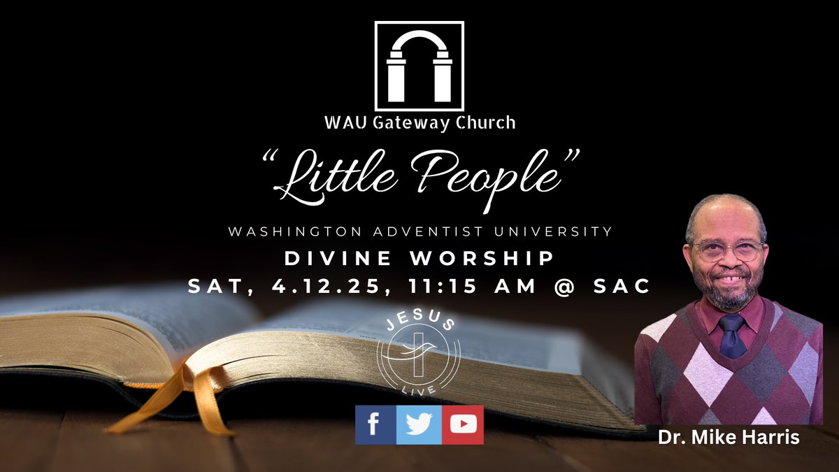 [WAU Gateway Church Sabbath]

Join us today, Sabbath, April 12,  at 11:15 AM for worship at WAU Gateway Church located at the Student Activity Center (SAC).

Dr. Mike Harris will be delivering a powerful message titled “Little People.”

Come worship with us and be blessed!