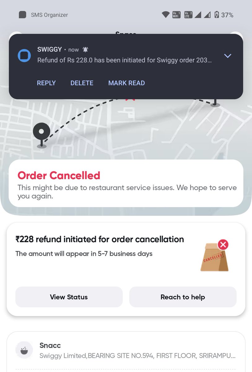 AchyuthMail's tweet photo. @Swiggy Extremely Disappointing Experience with Swiggy Snack

I ordered food through Swiggy Snack expecting it to be delivered within 10 minutes, especially since the outlet is located very close to my home. However, the order took over an hour to arrive https://t.co/RRraXqxOEH