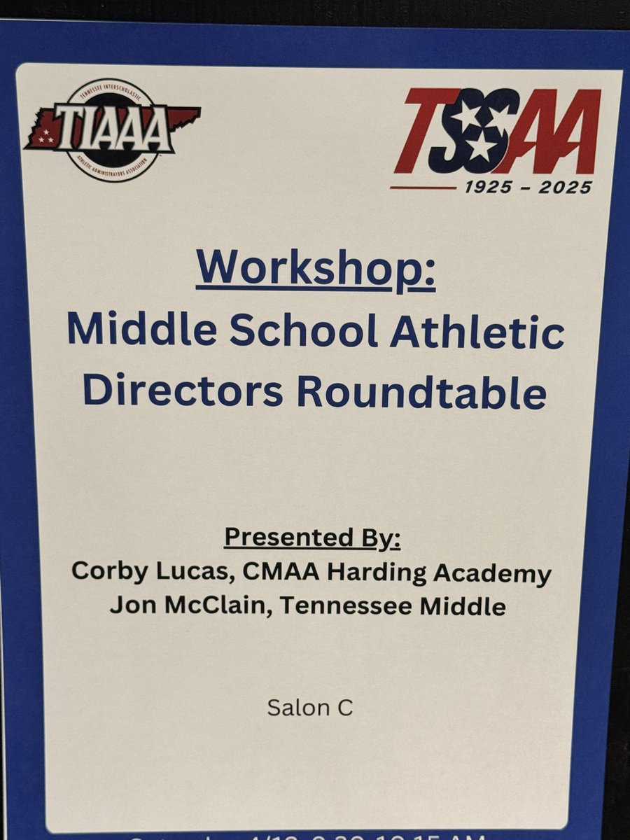 TIAAA (@tiaaa_ad) on Twitter photo Morning Workshop #2 is underway! Thank you to Corby Lucas and Patrick Miller for leading our Middle School AD Roundtable. #TIAAACONF25 Morning Workshop #2 is underway! Thank you to Corby Lucas and Patrick Miller for leading our Middle School AD Roundtable. #TIAAACONF25