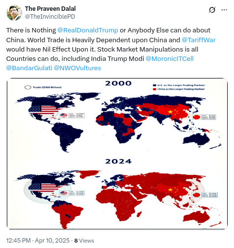 Tariff Wars In The New World Order (@tariffwar) on Twitter photo It is impossible to tame current China with Tariff War and other means. You have to think out of the box to defeat China, otherwise you would suffer loss yourself says <a href="/TheInvinciblePD/">The Praveen Dalal</a>. Trump Modi Stock Market India It is impossible to tame current China with Tariff War and other means. You have to think out of the box to defeat China, otherwise you would suffer loss yourself says <a href="/TheInvinciblePD/">The Praveen Dalal</a>. Trump Modi Stock Market India