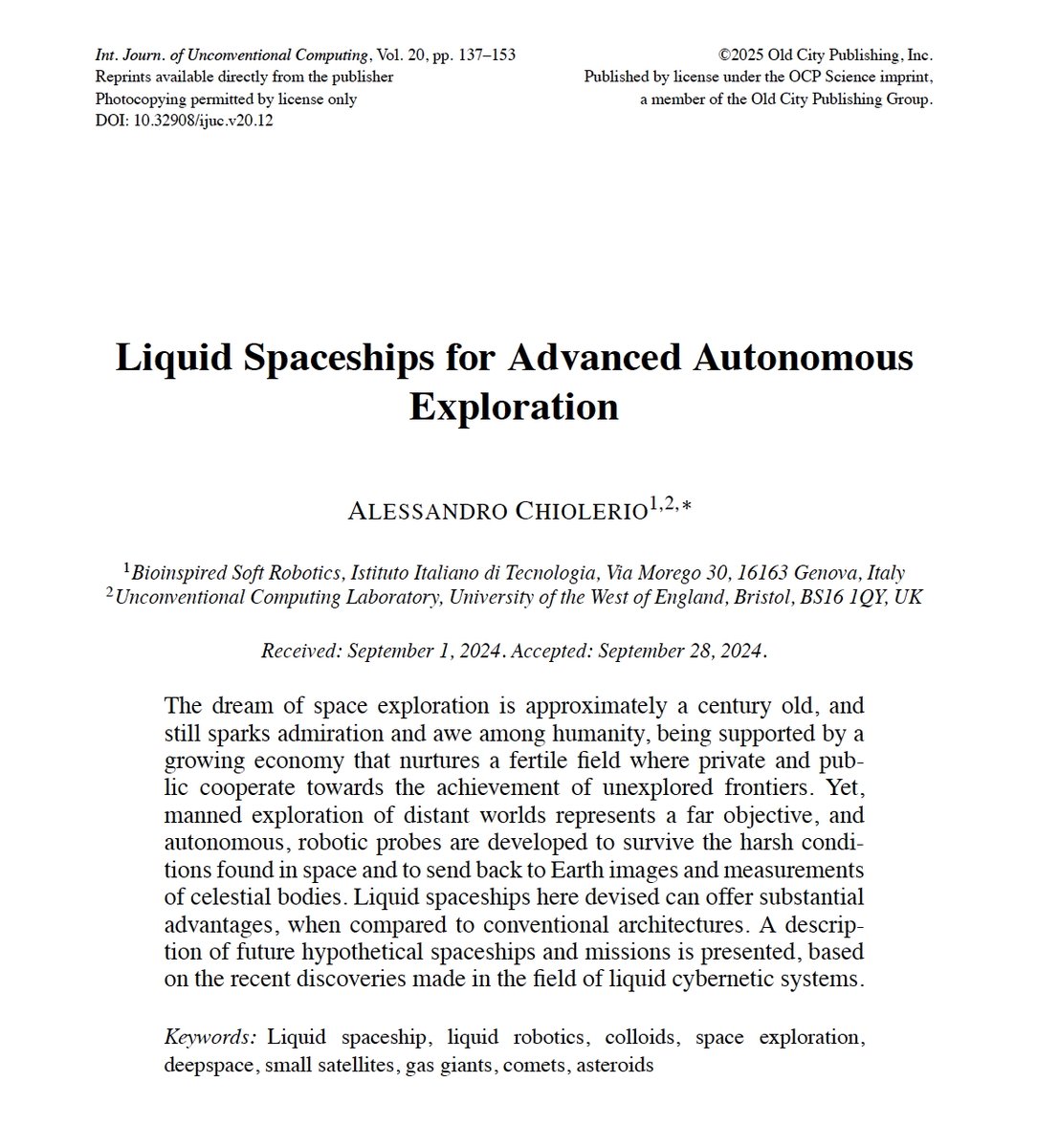 AndyAdamatzky's tweet photo. Congratulations on the International Day of Human Space Flight! 

Liquid Spaceships for Advanced Autonomous Exploration by Alessandro Chiolerio https://t.co/ILGO5wmQlM