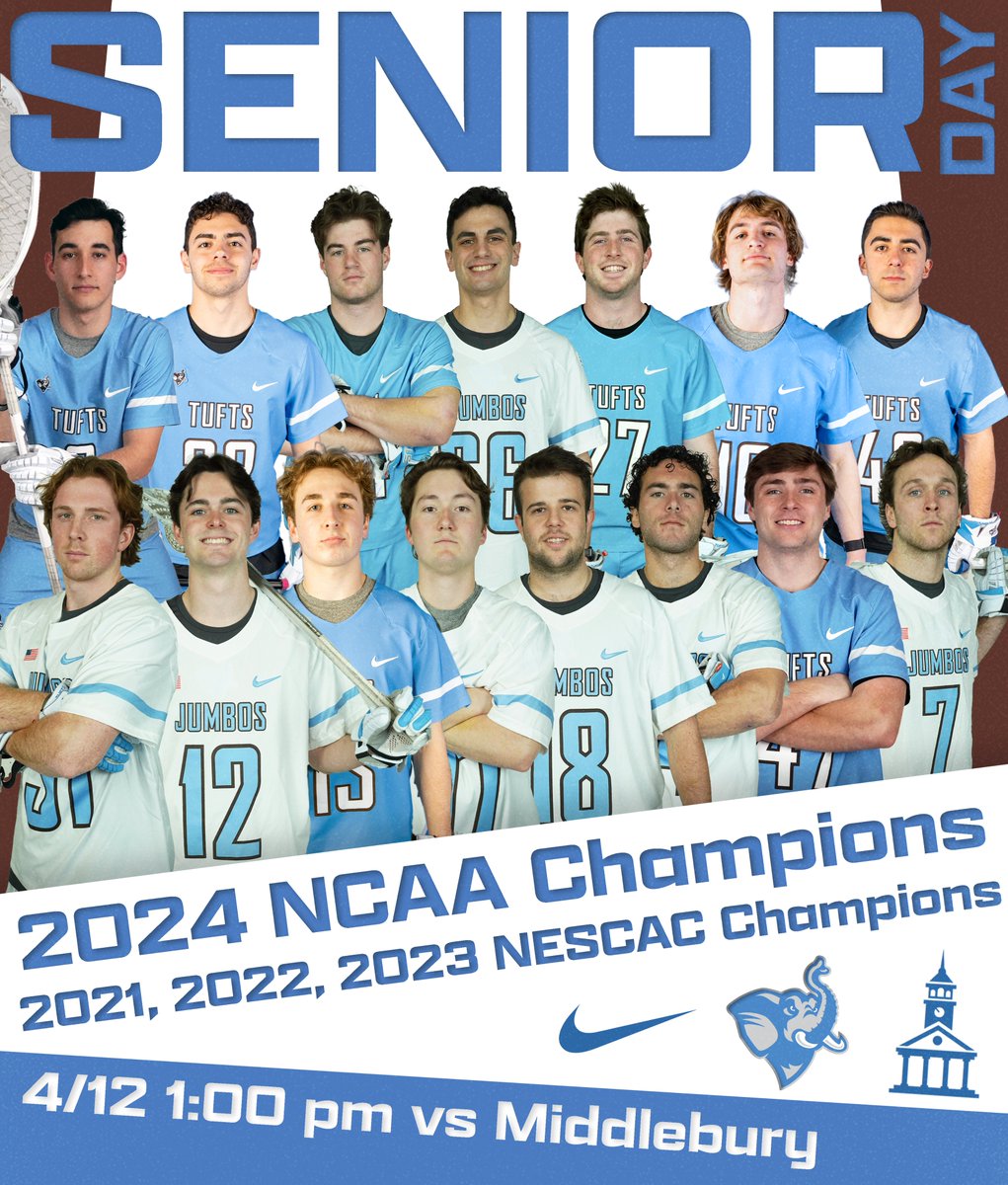 Tufts Jumbos (@tuftsjumbos) on Twitter photo MALX | SENIOR DAY!!
Last regular season Saturday game of the season, as <a href="/TuftsLacrosse/">Tufts Lacrosse</a> takes on No. 16 Middlebury today at 1 PM!! Post game senior day festivities, so stick around for that afterwards!
Live coverage at gotuftsjumbos.com!
#JumboPride // #GoJumbos // MALX | SENIOR DAY!!
Last regular season Saturday game of the season, as <a href="/TuftsLacrosse/">Tufts Lacrosse</a> takes on No. 16 Middlebury today at 1 PM!! Post game senior day festivities, so stick around for that afterwards!
Live coverage at gotuftsjumbos.com!
#JumboPride // #GoJumbos //