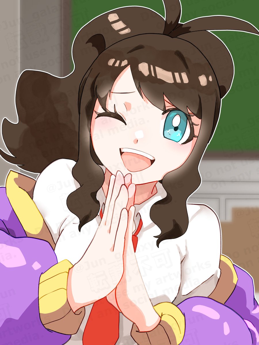 トウコ(ポケモン) 「「ごめーん、宿題写させて!」 トウコ/ポケマス Hilda/PokémonBW 」|高梨ジュンのイラスト