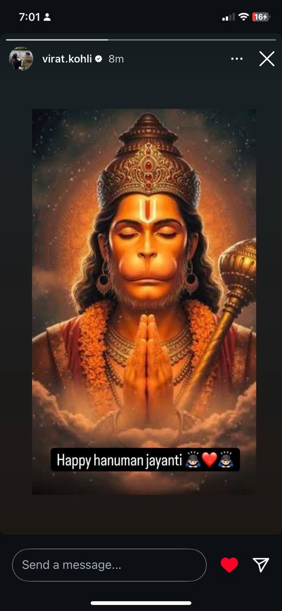 Virat Kohli post on the occasion of Hanuman ji jayanti <a href="/imVkohli/">Virat Kohli</a> #ViratKohli𓃵 #ViratKohli𓃵 #HanumanJanmotsav #HanumanJayanti