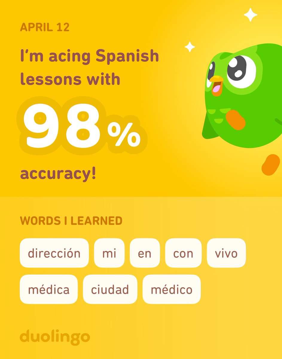 ropkahawk's tweet photo. I’m learning Spanish on Duolingo! It’s free, fun, and effective. https://t.co/T9O5OMReod