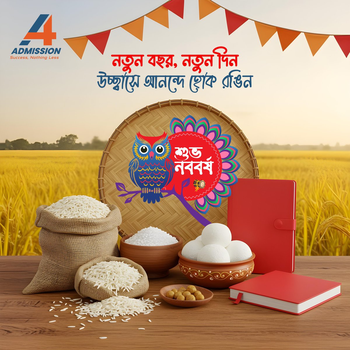 a4admission's tweet photo. 🌾✨ নতুন বছর, নতুন শুরু! 🎉
আনন্দ, উৎসাহ আর মিষ্টি মুহূর্তে ভরে উঠুক আপনার দিন।
শুভ নববর্ষের প্রাণঢালা শুভেচ্ছা রইল A4 Admission-এর পক্ষ থেকে! ❤️📚
#ShubhoNoboborsho #PoilaBoishakh #NewBeginnings #A4Admission #BengaliNewYear #Halkhata2025 https://t.co/GvqGm6agr7
