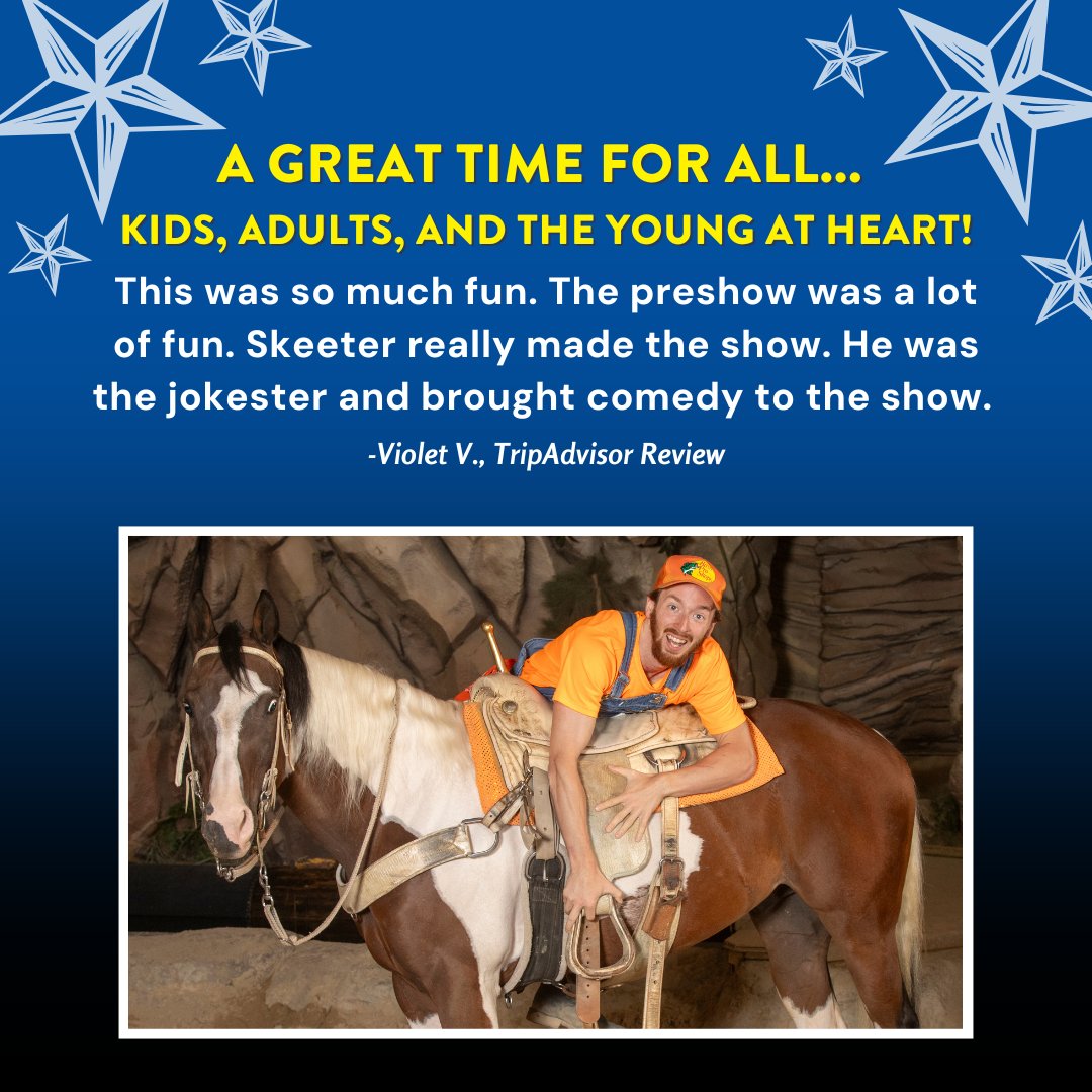 DollysStampede's tweet photo. Dolly Parton's Stampede is the world's most visited dinner show attraction! 🐎✨ But don’t just take our word for it—here’s what our guests are saying about the unforgettable food, fun, and entertainment!
#DollysStampede #DollyStampede #DollyPartonsStampede #DPStampede https://t.co/g5hjiRSiUa