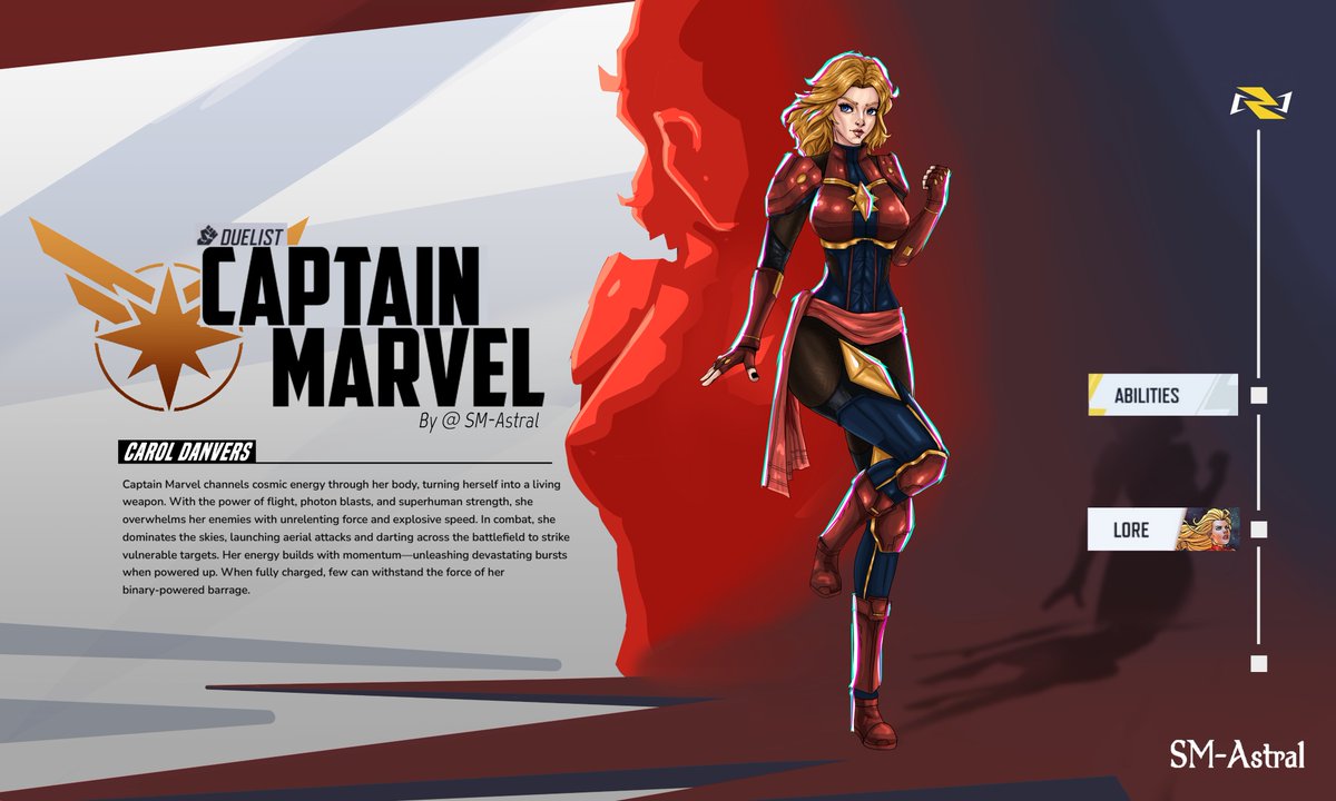 SM_Astral_16's tweet photo. Captain Marvel enters the fight in #MarvelRivals ⚡️
Carol Danvers is here to go higher, further, and absolutely wreck the front lines.
Wanted to try doing a #conceptsheet in Marvel Rival style.
#CaptainMarvel #MarvelGames #characterdesign https://t.co/qfkHhNJwFQ