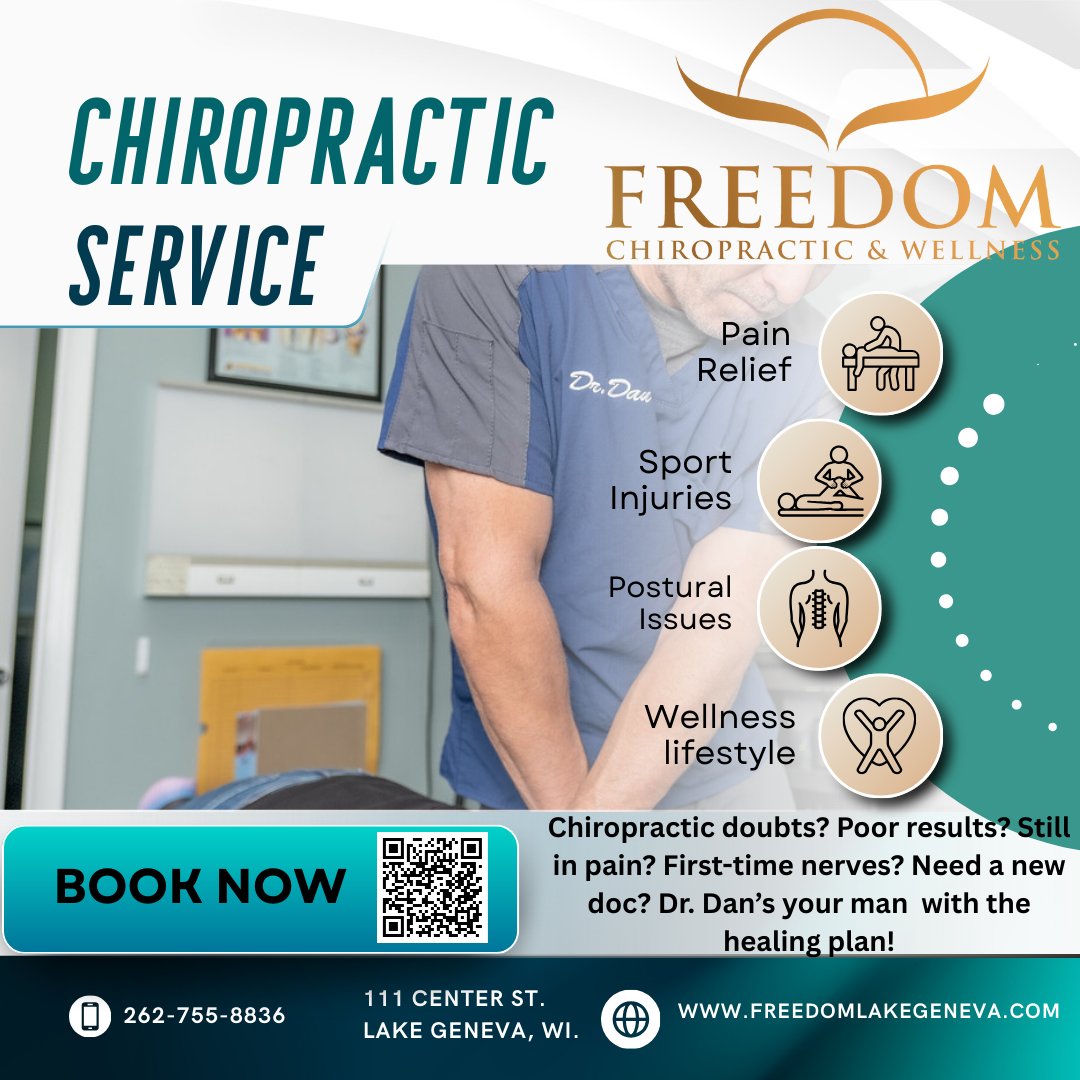 LakeGenevaChiro's tweet photo. Chiropractic doubts? Pain without results? First-time nerves? Need a new doc? Dr. Dan’s your man with the healing plan!
#chiropractic #chiropractor #lakegenva #freedomchiropractic
#wellness #painfree #adjustment #health #drugfree
#backpain #neckpain https://t.co/7919c0bJFc