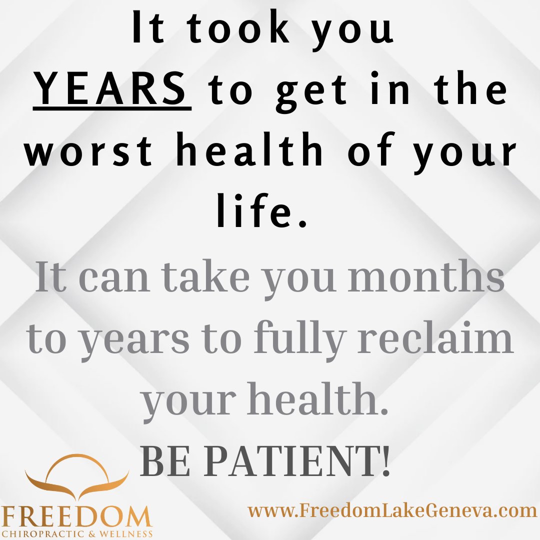 LakeGenevaChiro's tweet photo. It took years to fall into ill health—be patient with regaining it. Healing takes time, but the results will be worth every step.
#lakegeneva #wellness #chiropractic #chiropractor #painfree #health https://t.co/q30F2z1R3l