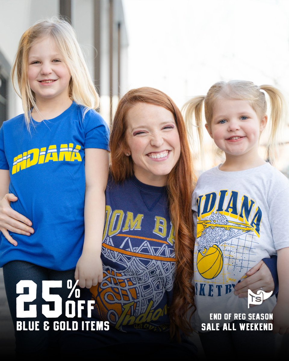 TheShopIndy's tweet photo. Number 4 seed and home court in round 1. Seems like a good time for 25% the Blue & Gold. Oh, it's all weekend long.
#INDvsCHA
https://t.co/oX8Gp7Wlfp https://t.co/Co5RluvdVW