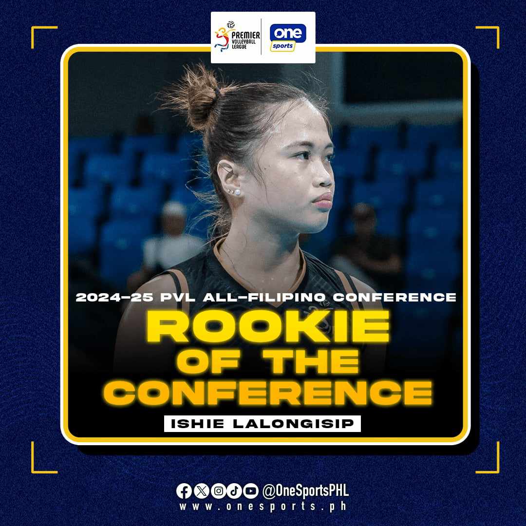 OneSportsPHL's tweet photo. ONE AWESOME REVELATION 🌟

Ishie Lalongisip shines as Rookie of the Conference after stepping up big time for the Cignal HD Spikers in the 2024–25 PVL All-Filipino Conference!

#PVL2025 #TheHeartofVolleyball #OneSports https://t.co/OLxAz5LwcZ