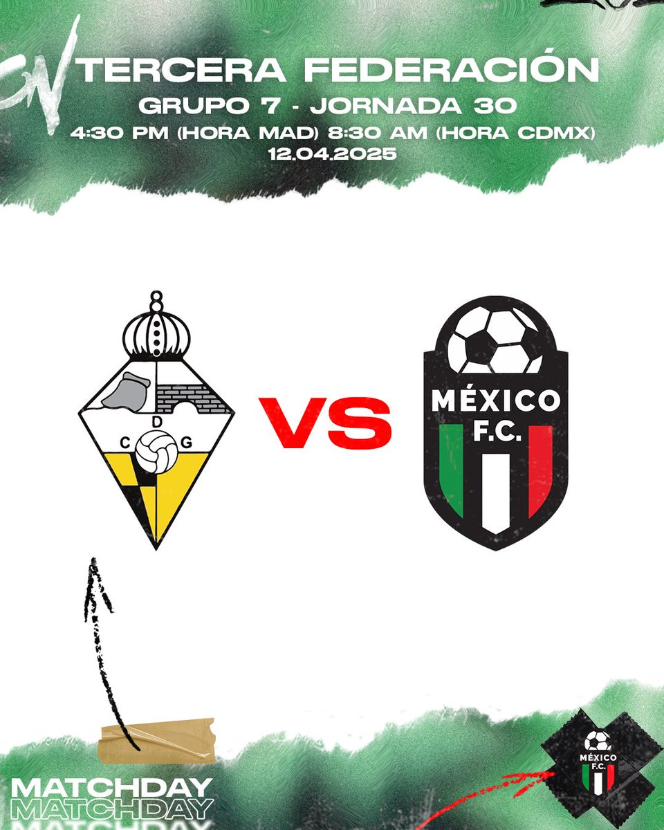 ¡𝑯𝒐𝒚 𝒕𝒆𝒏𝒆𝒎𝒐𝒔 𝒖𝒏 𝒏𝒖𝒆𝒗𝒐 𝒓𝒆𝒕𝒐! 💯🦅

🆚 Galapagar ⚪️🟡
🗓️ Sábado 12 de Abril  
🕥 4:30 pm (Hora MAD) - 8:30 am (Hora CDMX)
🏆 Tercera Federación-Grupo 7- Jornada 30

#MéxicoFC🇲🇽