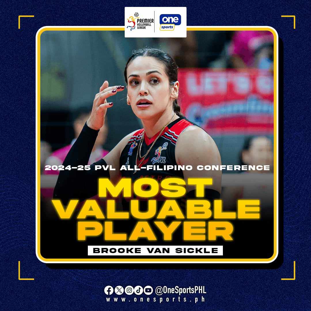 OneSportsPHL's tweet photo. MOST VALUABLE BROOKE 🏆

Brooke Van Sickle’s reign continues in the All-Filipino Conference, retaining the Most Valuable Player title with a powerful performance that dominated the entire five months of the 2024–25 season!

#PVL2025 #TheHeartofVolleyball #OneSports https://t.co/WGPq9cdbCR