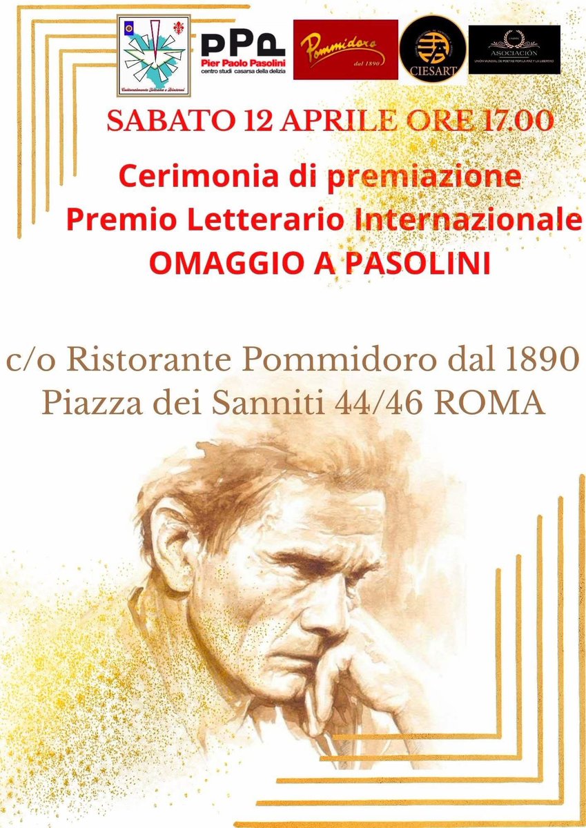 Weekend romano per partecipare alla cerimonia di premiazione della seconda edizione del Premio Letterario Internazionale Omaggio a Pasolini presso il Ristorante Pommidoro insieme a <a href="/MaryAttento/">Mary Attento</a> in qualità di rappresentanti del Comitato d’Onore dell’evento