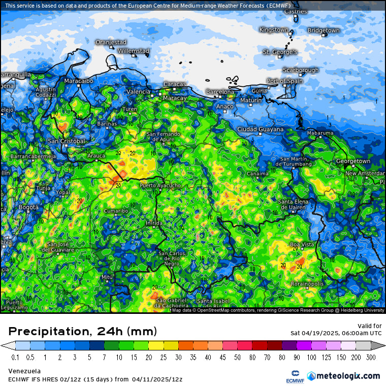 Para el viernes santo entra con todo la vaguada a la Region capital sobre todo al sur de esa Region, Guarico , Apure Oeste  y norte de Bolivar, centro y sur de Anzoátegui
Seguira seco el norte de Sucre  este de Monagas y norte de Delta asi como el norte de Falcon y Maracaibo.